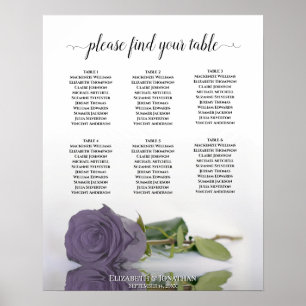 Dusty Purple Rose 6 Bord Bryllop Placeringsplan Poster