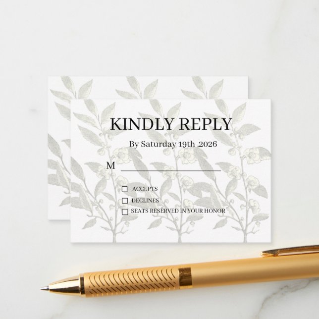 Dusty Purple Silver Gray Floral Rustic RSVP Card Tilläggskort (Fram/Back In Situ)