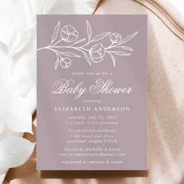 Dusty Purple Skisserad Blommig Bebis Shower Inbjudningar