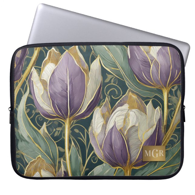 Dusty Purple Tulip Dream - Botanical Monogram Laptop Fodral (Framsidan)