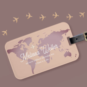 Dusty Purplish World Map med resande Namn Bagagebricka