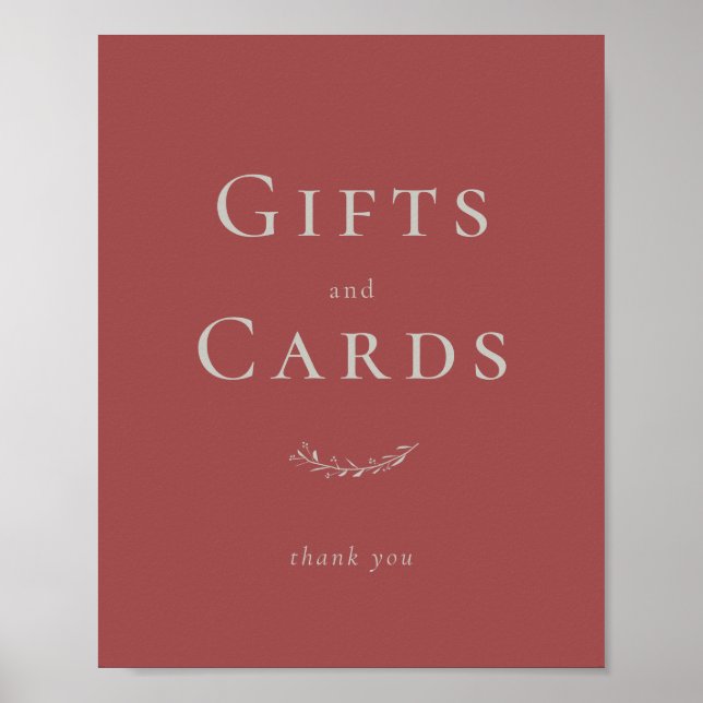 Dusty Red Löv och Berries Card och Gift Sign Poster (Framsidan)