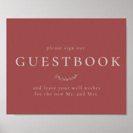 Dusty Red Lövs and Berries Guestbook Sign Poster