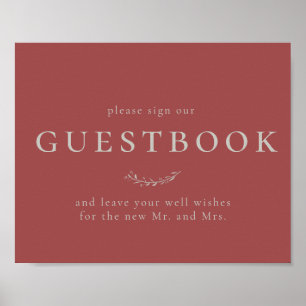 Dusty Red Lövs and Berries Guestbook Sign Poster