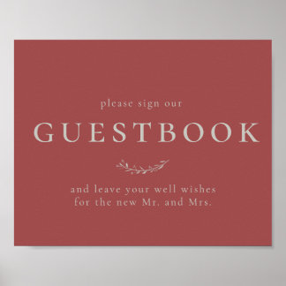 Dusty Red Lövs and Berries Guestbook Sign Poster