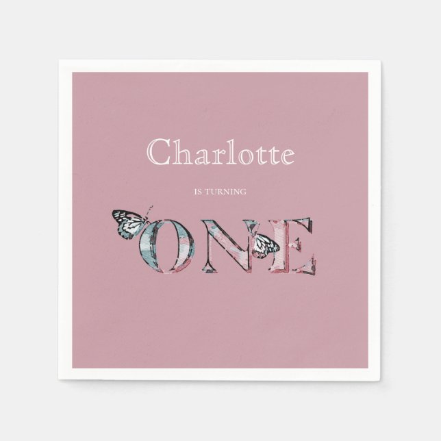 Dusty Ro 1:a födelsedagen 1 med fjärilar Pappersservett (Framsidan)