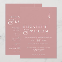 Dusty Ro alla i ett modernt monogram Bröllop Inbjudningar