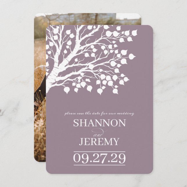 Dusty Ro Aspen Träd Bröllop Spara Datumet (Fram/baksida)