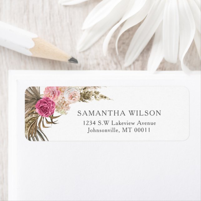 Dusty Ro Blommigt Boho Bröllop Returadress Etikett (Insitu)
