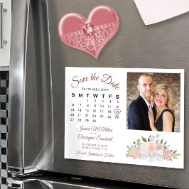 Dusty Ro Blommigt Calendar Photo Save Date Magnetisk Inbjudningskort