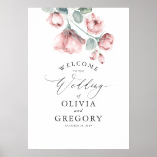 Dusty Ro Blommigt Elegant bröllop Välkommen Poster