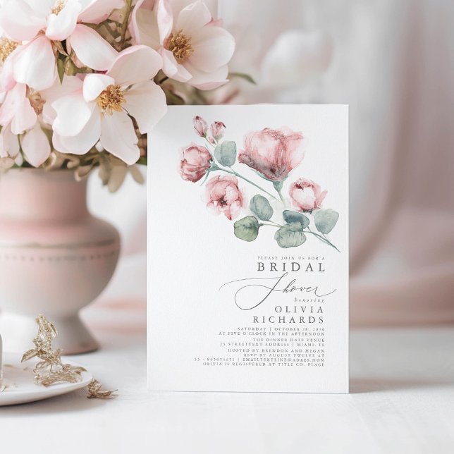 Dusty Ro Blommigt Elegant - minimal Möhippa Inbjudningar (Dusty Pink Floral Bridal Shower Invitations)