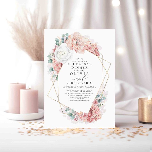 Dusty Ro Blommigt Elegant  Rehearsal Dinner Invest Inbjudningar (Blush Pink Floral Rehearsal Dinner Invitations)