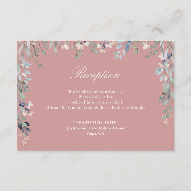 Dusty Ro Blommigt Greenery Wedding Reception Tilläggskort (Framsida)