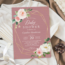 Dusty Ro Blommigt Guld Geometric Baby Shower Inbjudningar