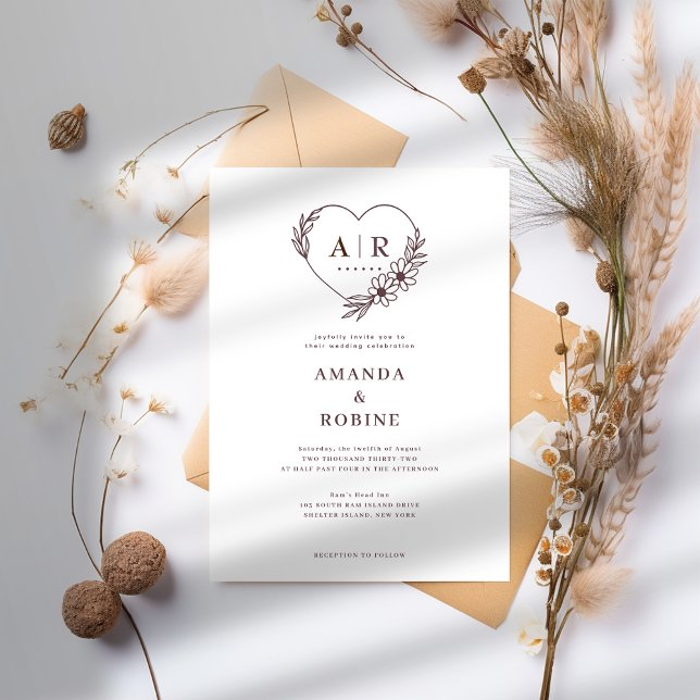 Dusty Ro Blommigt Heart Wedding bjudande Inbjudningar (Skapare uppladdad)