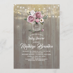 Dusty Ro Blommigt Mason Burk Rustic Baby Shower Inbjudningar