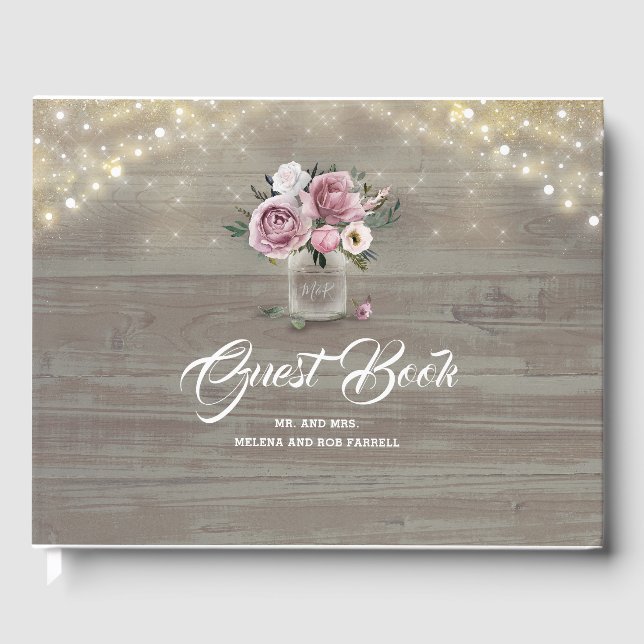 Dusty Ro Blommigt Mason Burk Rustic Landsbyggsbröl Gästböcker (Framsida)