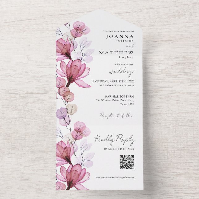 Dusty Ro Blommigt Monogram QR-kod Bröllop (Insida)
