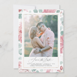 Dusty Ro Blommigt Photo Save Date Card Inbjudningar