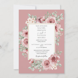 Dusty Ro Blommigt QR-koden Bröllop Inbjudningar