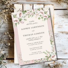 Dusty ro blommigt vattencolor bröllop inbjudningar