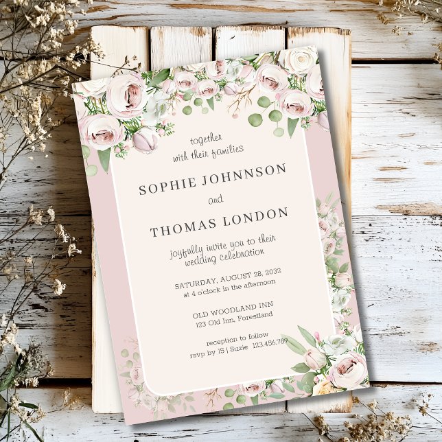 Dusty ro blommigt vattencolor bröllop inbjudningar (Skapare uppladdad)