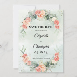 Dusty Ro Blommigt WAN Eucalyptus Greenery Spara Datumet