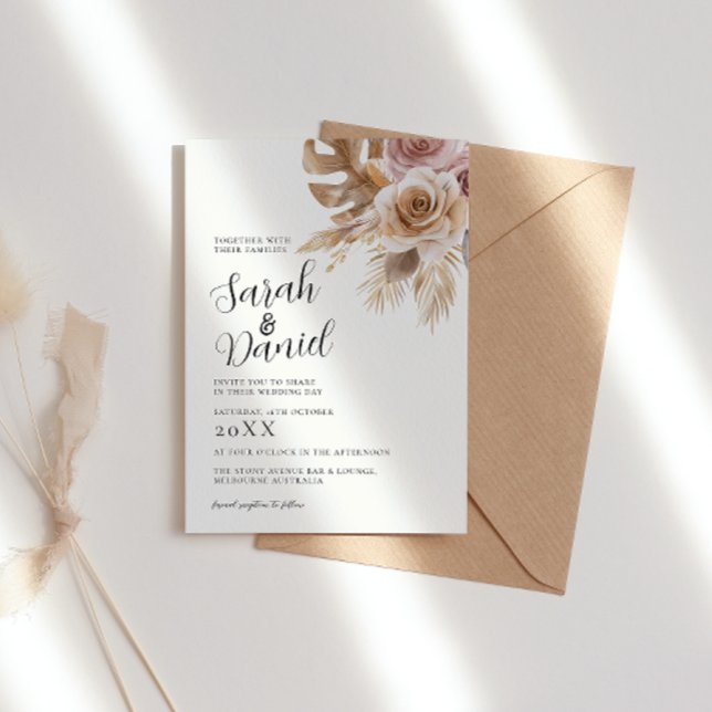 Dusty Ro Blommigt Wandan Bröllop Inbjudningar (Skapare uppladdad)