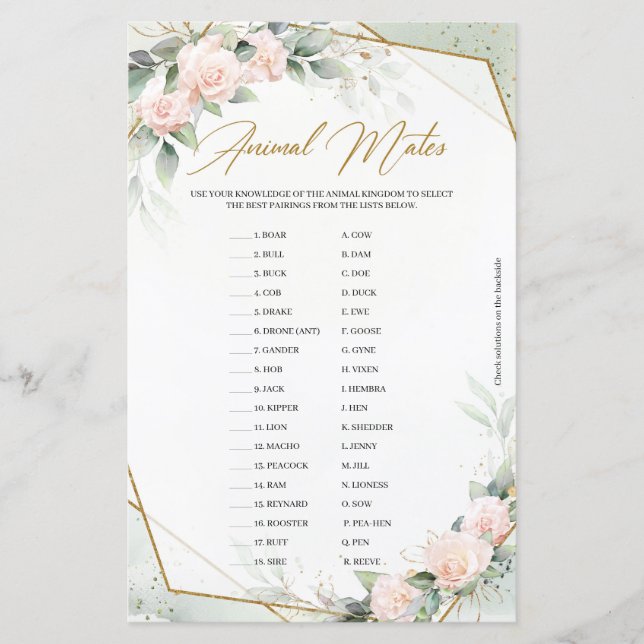 Dusty ro blommor eucalyptus guld Djurmatriser (Framsida)