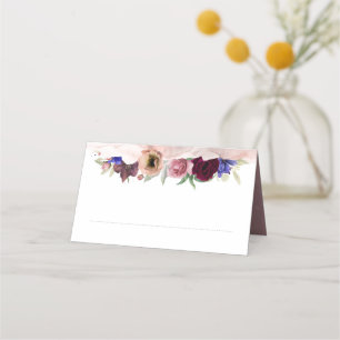 Dusty Ro Blue och Burgundy Red Blommigt Bröllop Placeringskort