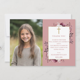 Dusty Ro Boho Blommigt Photo First Heliga Communio Tack Kort