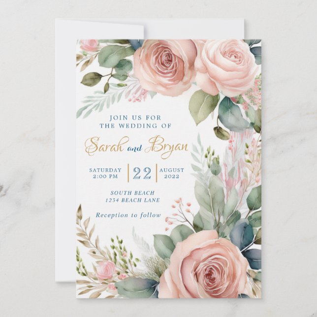 Dusty Ro Boho Greenery Wedding bjudande in Inbjudningar (Framsida)