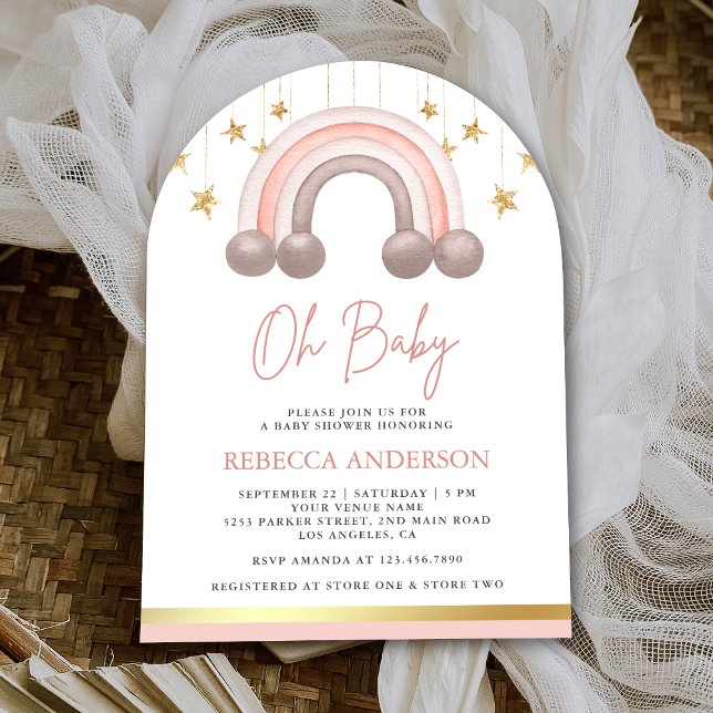 Dusty Ro Boho Rainbow Girl Arch Baby Shower Inbjudningar (Skapare uppladdad)