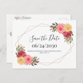 Dusty Ro Boho Watercolor Blommigt Spara datum Vykort