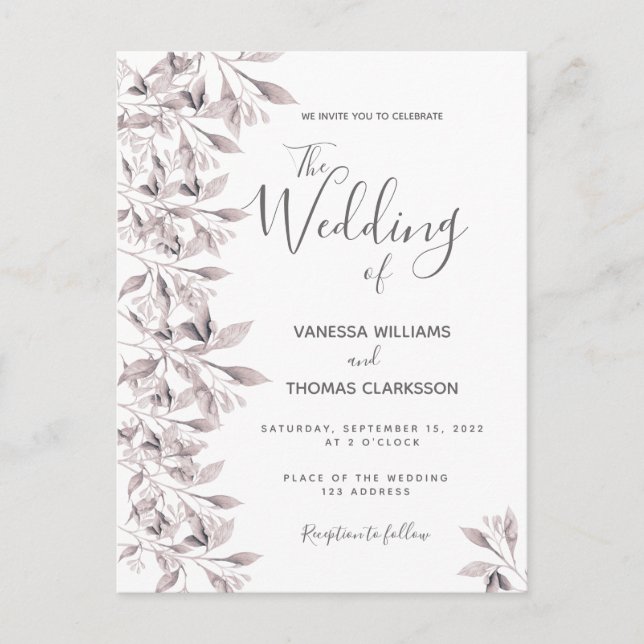 Dusty ro botaniskt bröllop vykort (Framsida)