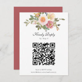 Dusty Ro Bröllop Elegant Blommigt QR Code Online OSA Kort