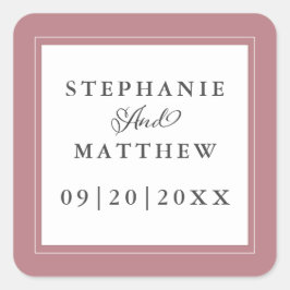 Dusty Ro Bröllop Elegant Calligraphy Chic Ram Fyrkantigt Klistermärke