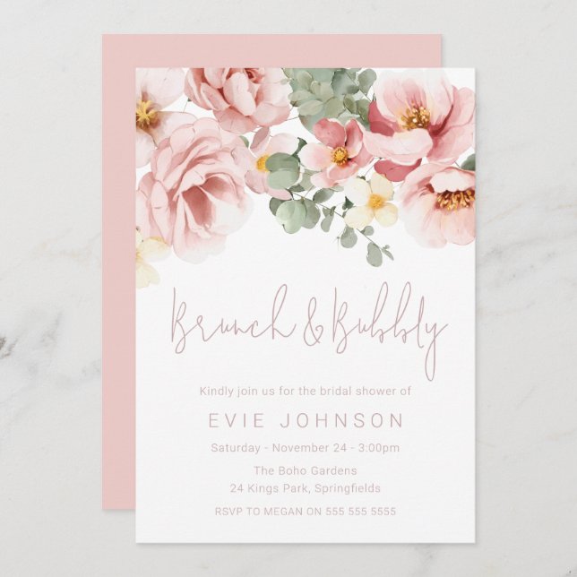 Dusty Ro Brunch & Bubly Möhippa Inbjudningar (Fram/baksida)