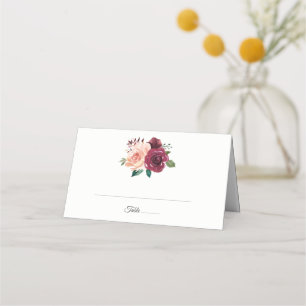 Dusty Ro Burgundy Botaniskt fall Blommigt Bröllop Placeringskort