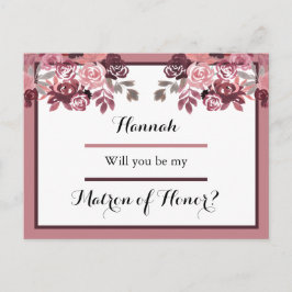 Dusty Ro Burgundy Matron of Honor Request Card Vykort