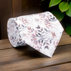 Dusty Ro Charcol Grått Watercolor Botanical Tie Slips