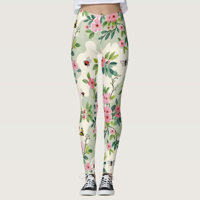 Dusty Ro Cream Butterflies Bee Camo Leggings (Framsida)