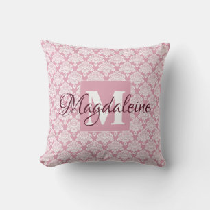 Dusty Ro Damask Pillow med Monogram och Namn Kudde