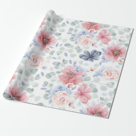 Dusty Ro Dusty Blue Blommönster Elegant Presentpapper