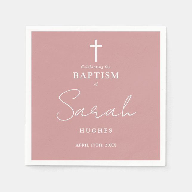 Dusty Ro Elegant Minimalist Baptism Christening Pappersservett (Framsidan)