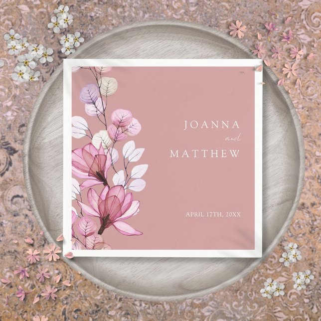 Dusty Ro Elegant Modern Blommigt Bröllop Pappersservett (Dusty Rose Elegant Modern Floral Wedding Napkins)