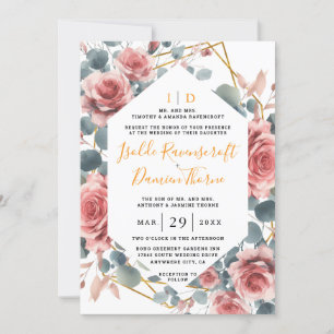 Dusty Ro Elegant Rosa Mauve Guld Blommigt Bröllop Inbjudningar