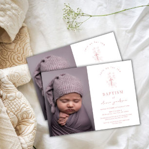 Dusty Ro Flower Kor Christening Photo Baptism Inbjudningar