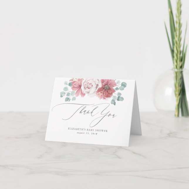 Dusty Ro Flowers Baby Shower Tack Kort (Framsida)